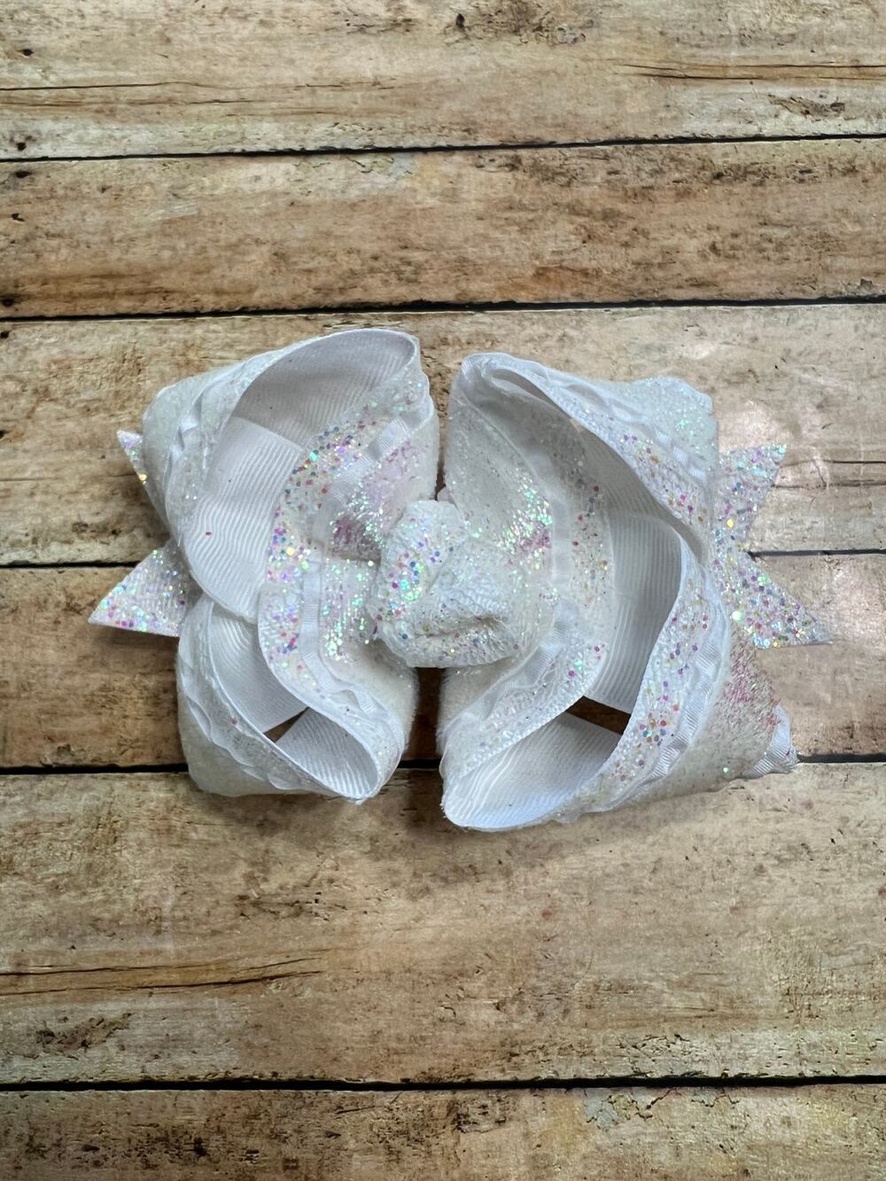Lilly Reese Bowtique 4" White Glitter Ribbon Bow